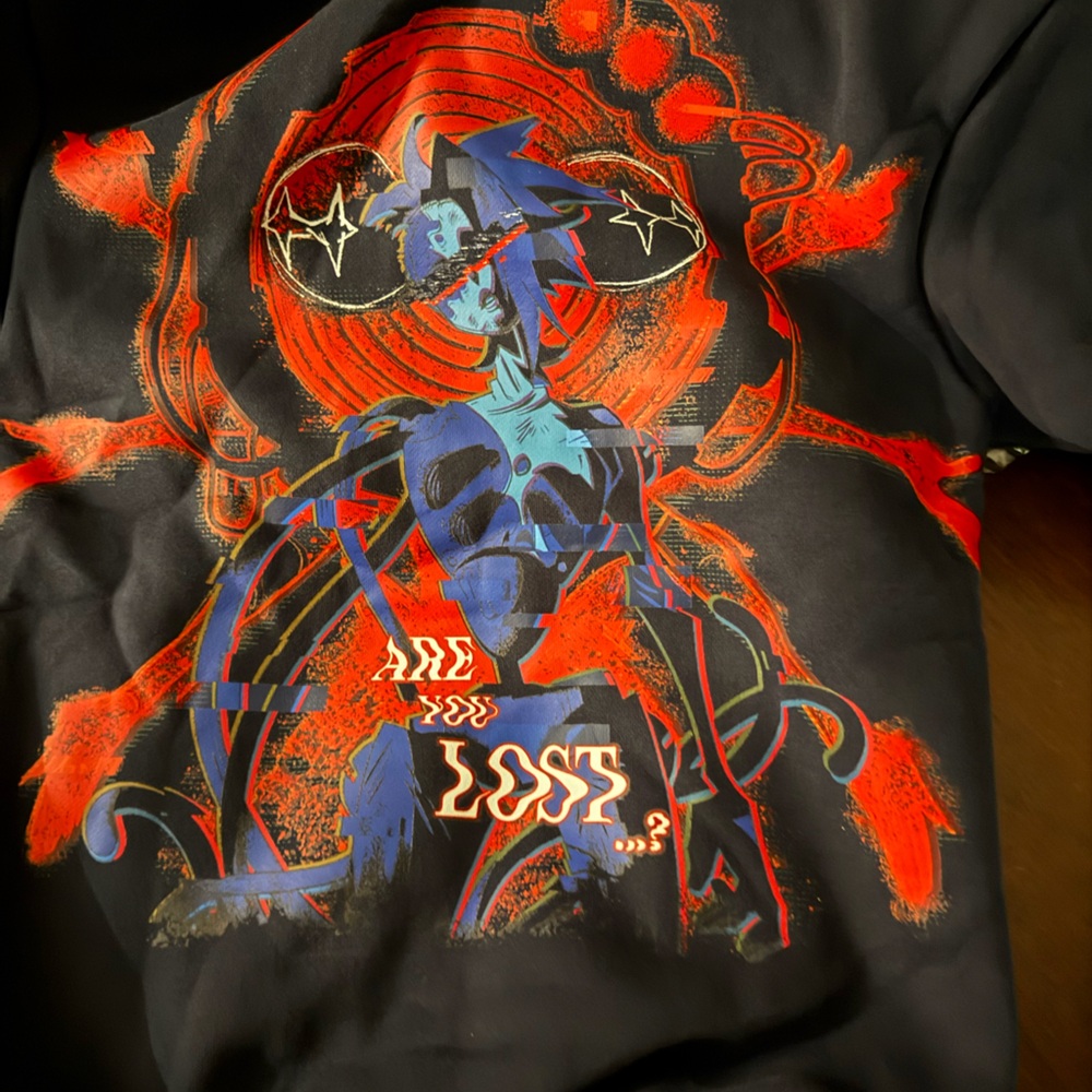 Graphic Black Sweatshirt with Red and Blue Design